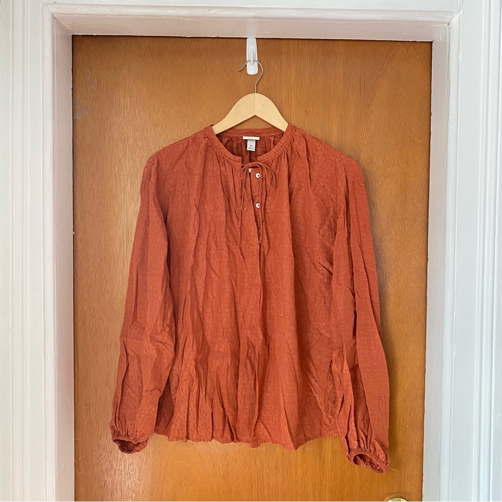 •A New Day burnt orange dotted tie blouse• Size M